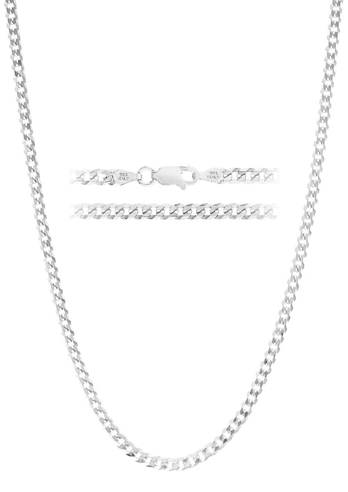 Men’s Italian Curb Chain – 925 Silver, 3.5 mm