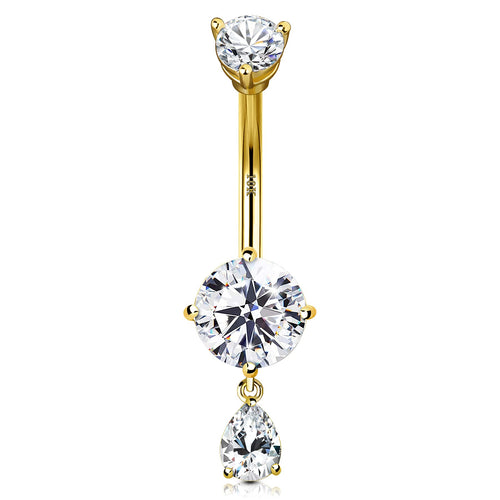 Teardrop CZ Belly Ring – Solid 10K Gold