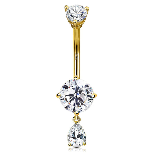 Teardrop CZ Belly Ring – Solid 10K Gold