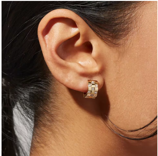 Checkered CZ Stud Earrings – 14K Gold Plated