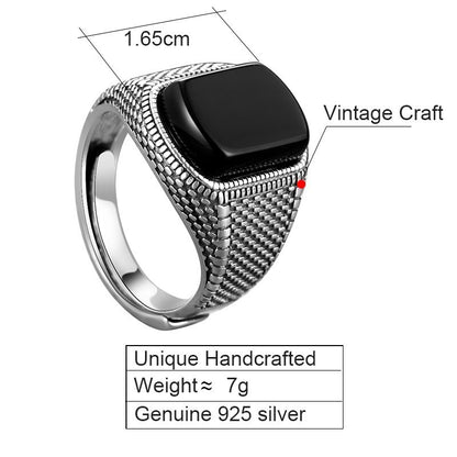 Men’s Adjustable Black Onyx Ring – Silver Tone