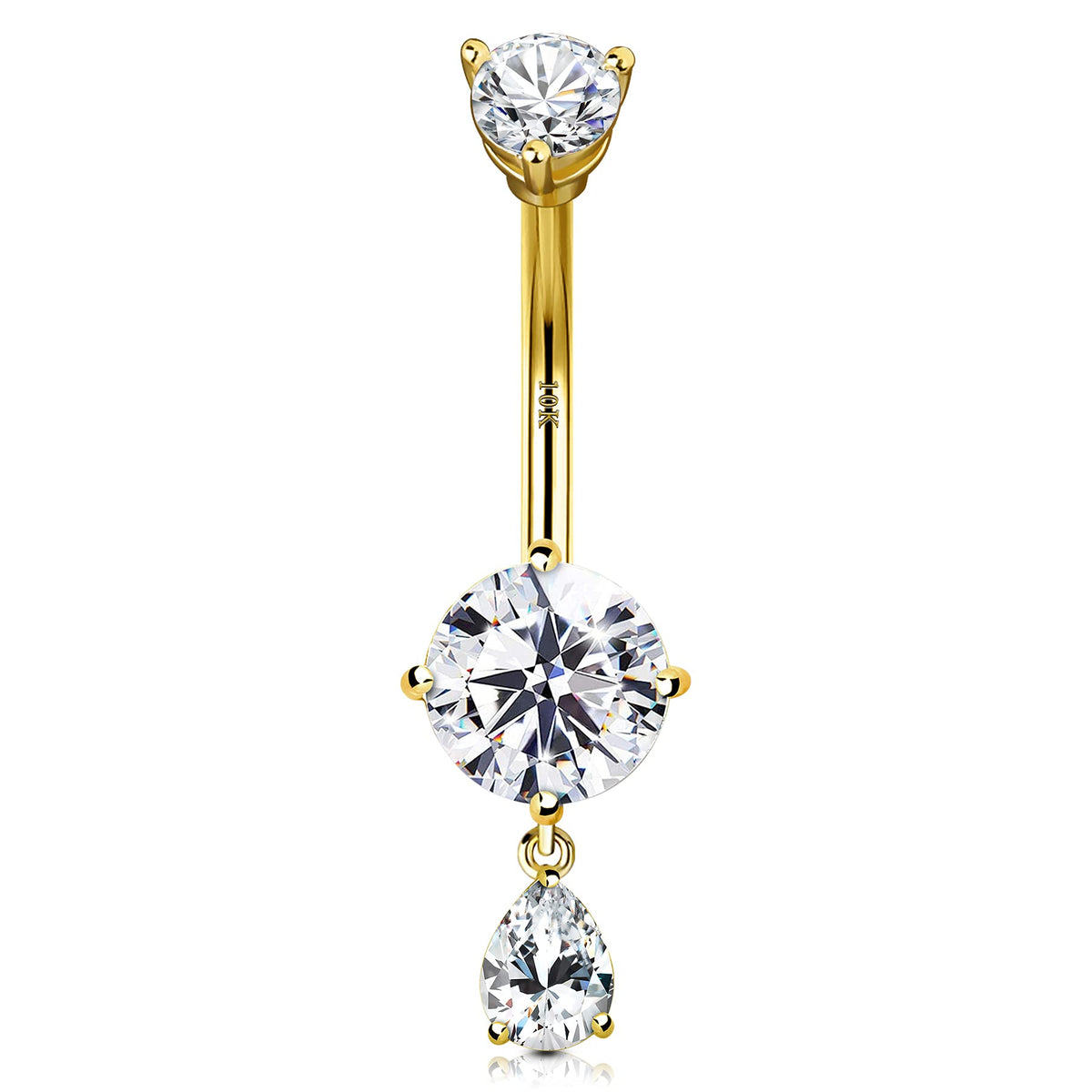 Teardrop CZ Belly Ring – Solid 10K Gold
