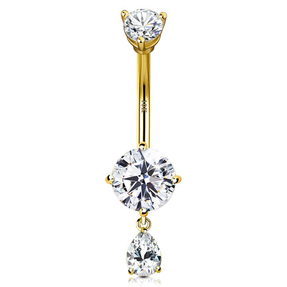 Teardrop CZ Belly Ring – Solid 10K Gold