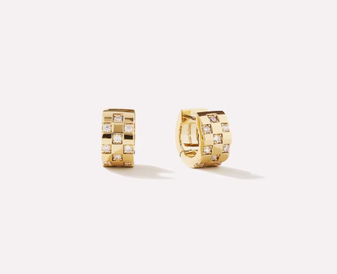 Checkered CZ Stud Earrings – 14K Gold Plated