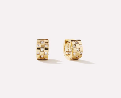 Checkered CZ Stud Earrings – 14K Gold Plated